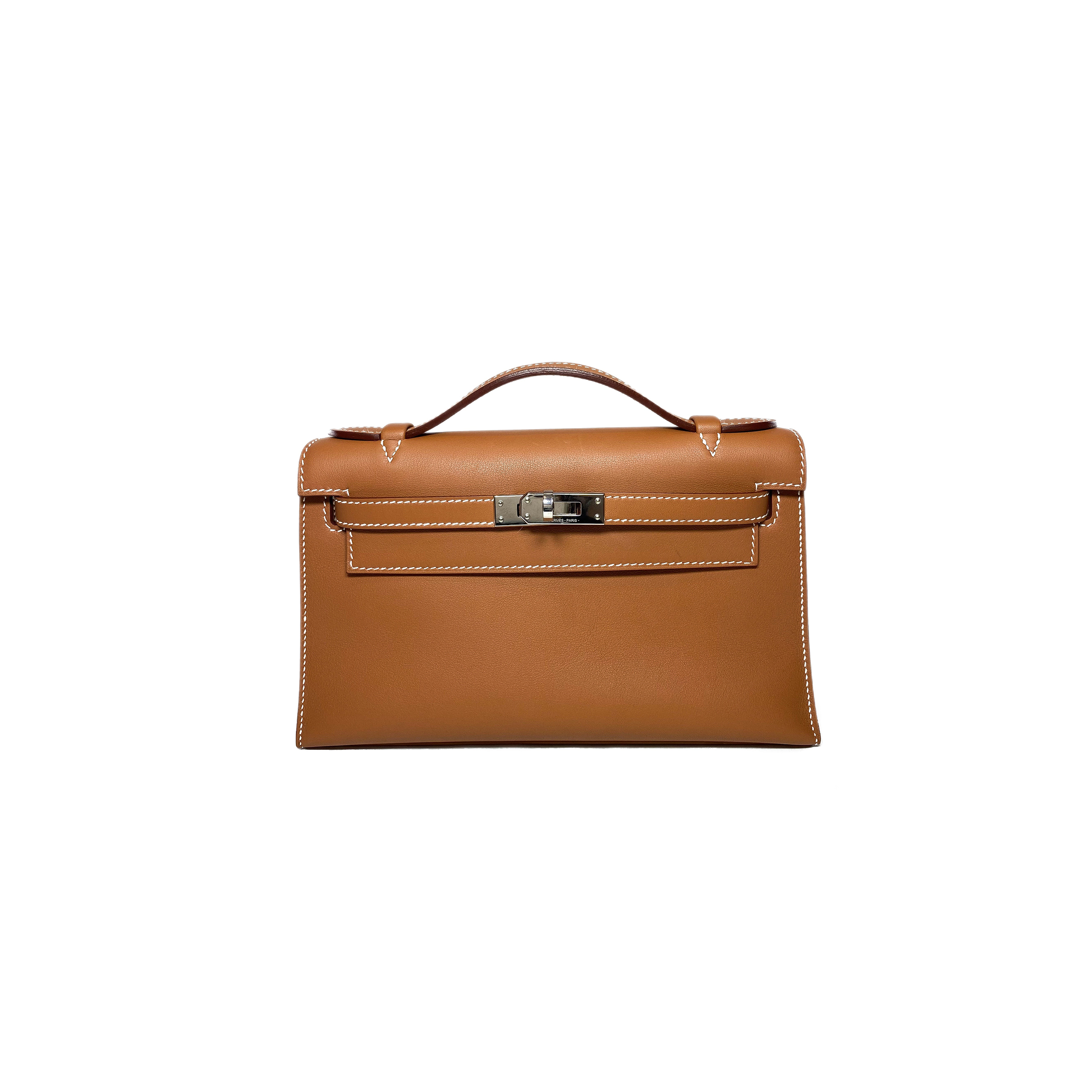 HERMES KELLY POCHETTE GOLD SWIFT PALLADIUM HARDWARE (22*14*7cm) 